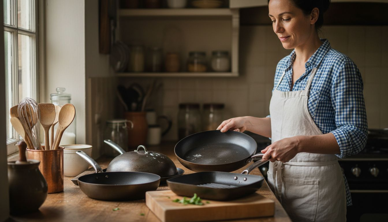 Person selecting from essential kitchen pans