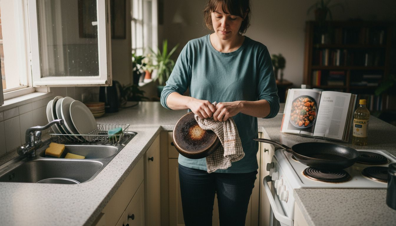 Woman preparing carbon steel sauté pan