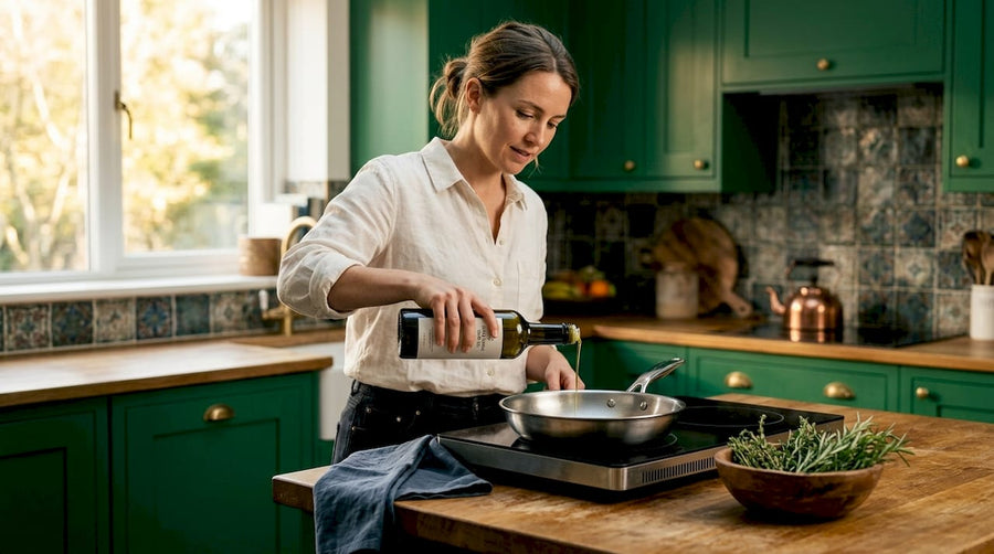 Home cook using non-coated stainless steel pan