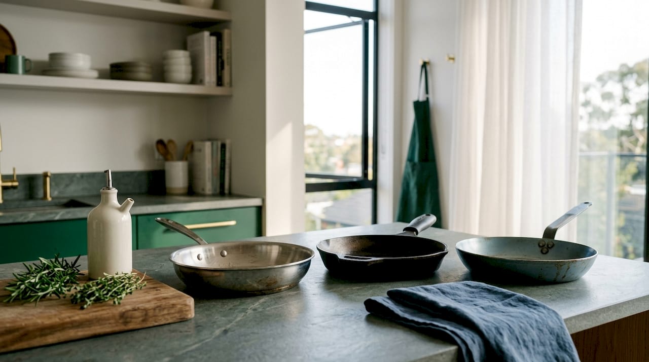 Assorted non-toxic cookware on kitchen counter