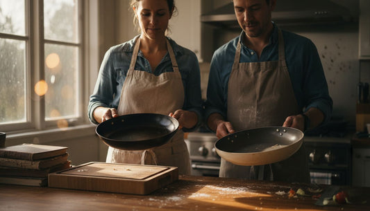 Carbon steel and nonstick pans in use