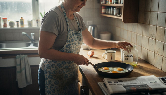 Cook preparing food in carbon steel pan