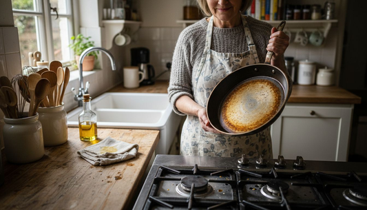 Home cook displays seasoned carbon steel pan