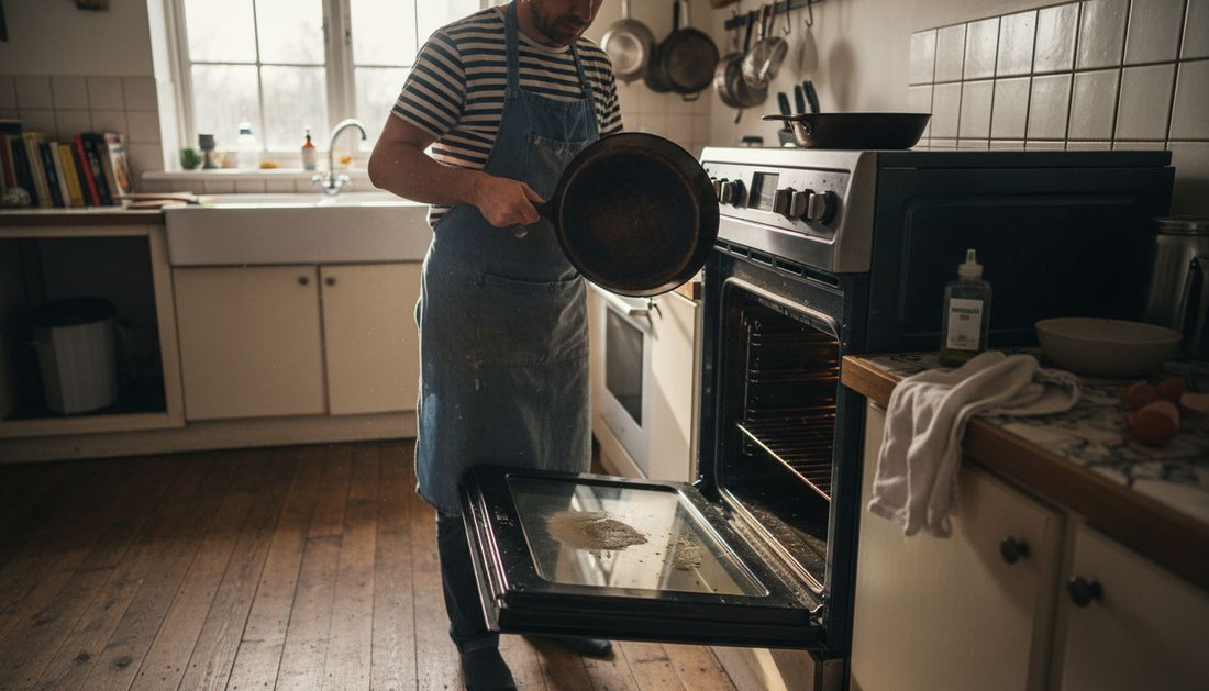 Cook seasoning carbon steel pan in oven
