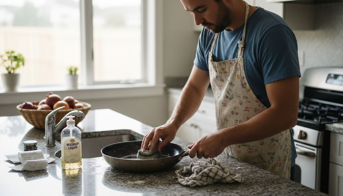 Cook cleaning carbon steel pan before seasoning