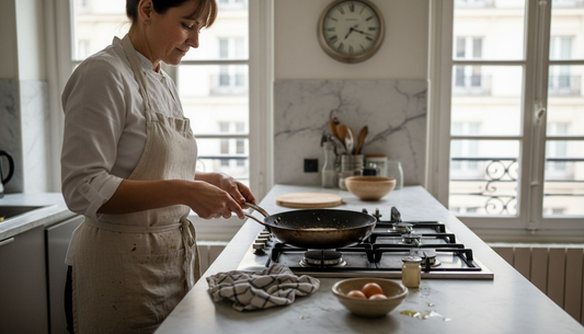 Chef cooking with carbon steel pan