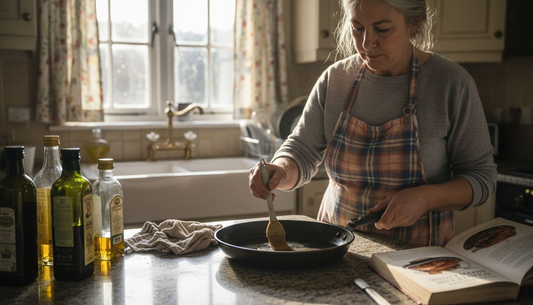 Applying oil to carbon steel skillet