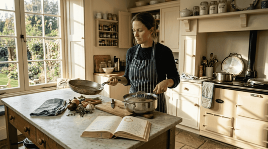 Cook comparing aluminium and stainless steel pans