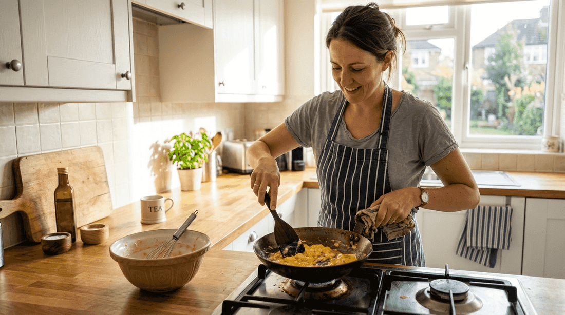 Cooking eggs in carbon steel pan