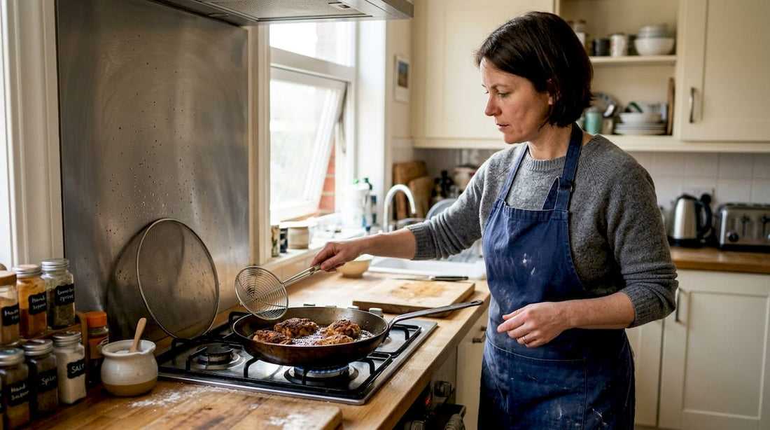 Home cook using deep frying pan