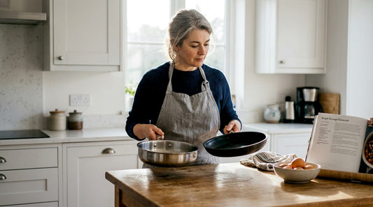 Home cook comparing two types of pans