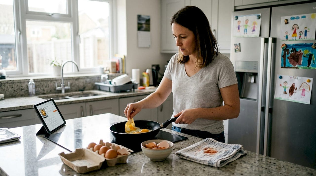 Cooking eggs in non-stick pan at home