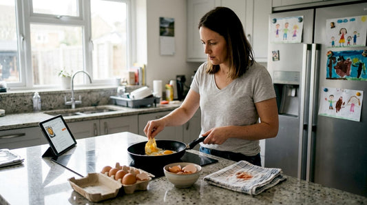Cooking eggs in non-stick pan at home
