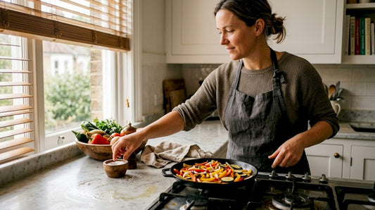 Cook using flat cast iron skillet at home