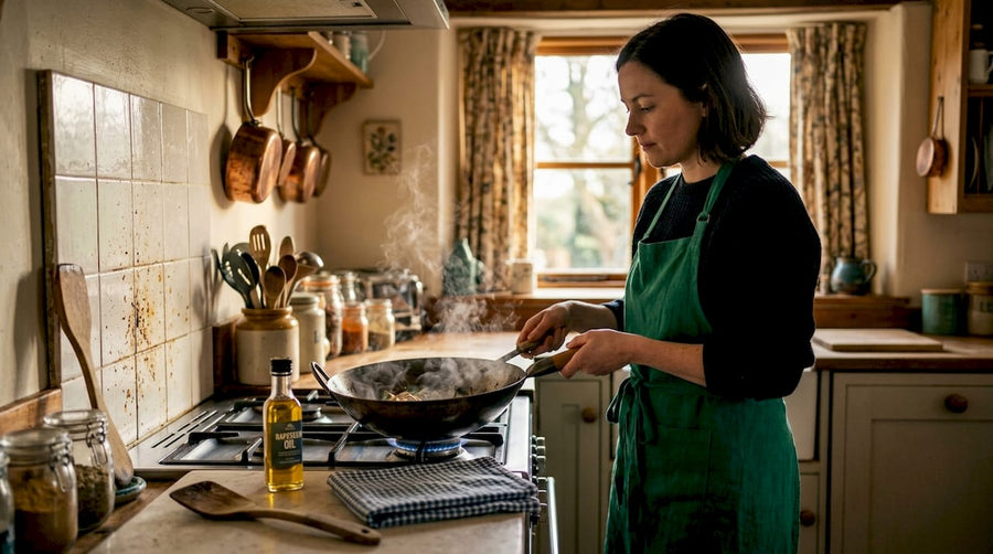 Cook seasoning steel wok on gas stove