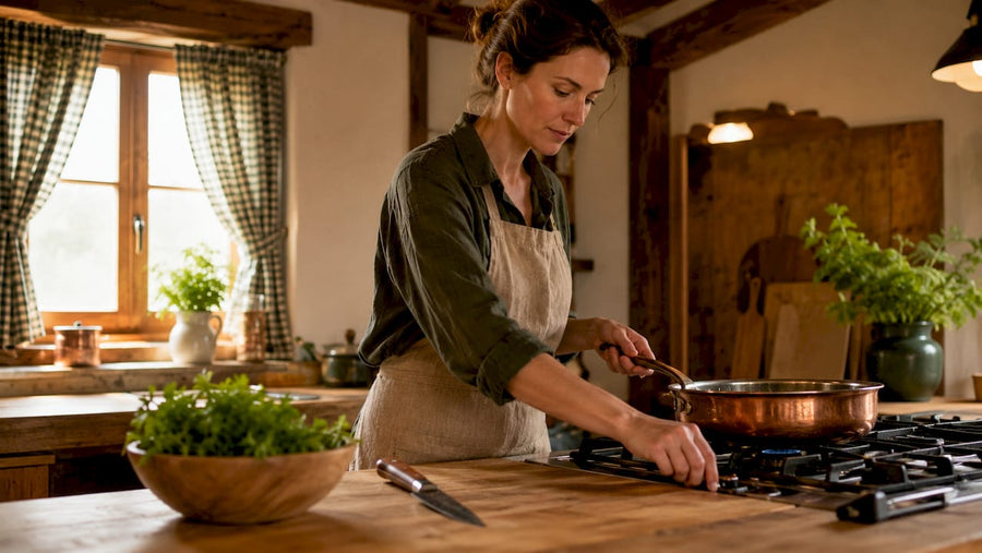 Woman using responsive cookware on stove